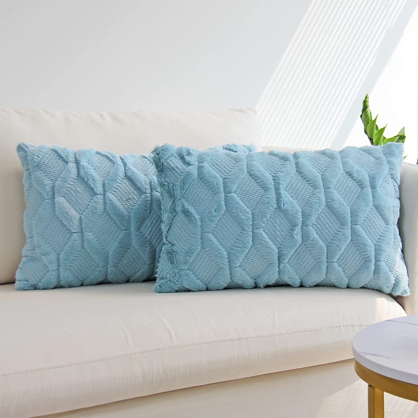 Rectangular Lumbar Plush Throw Pillow (With/Without Inserts) 12x12 inches, packs of 2