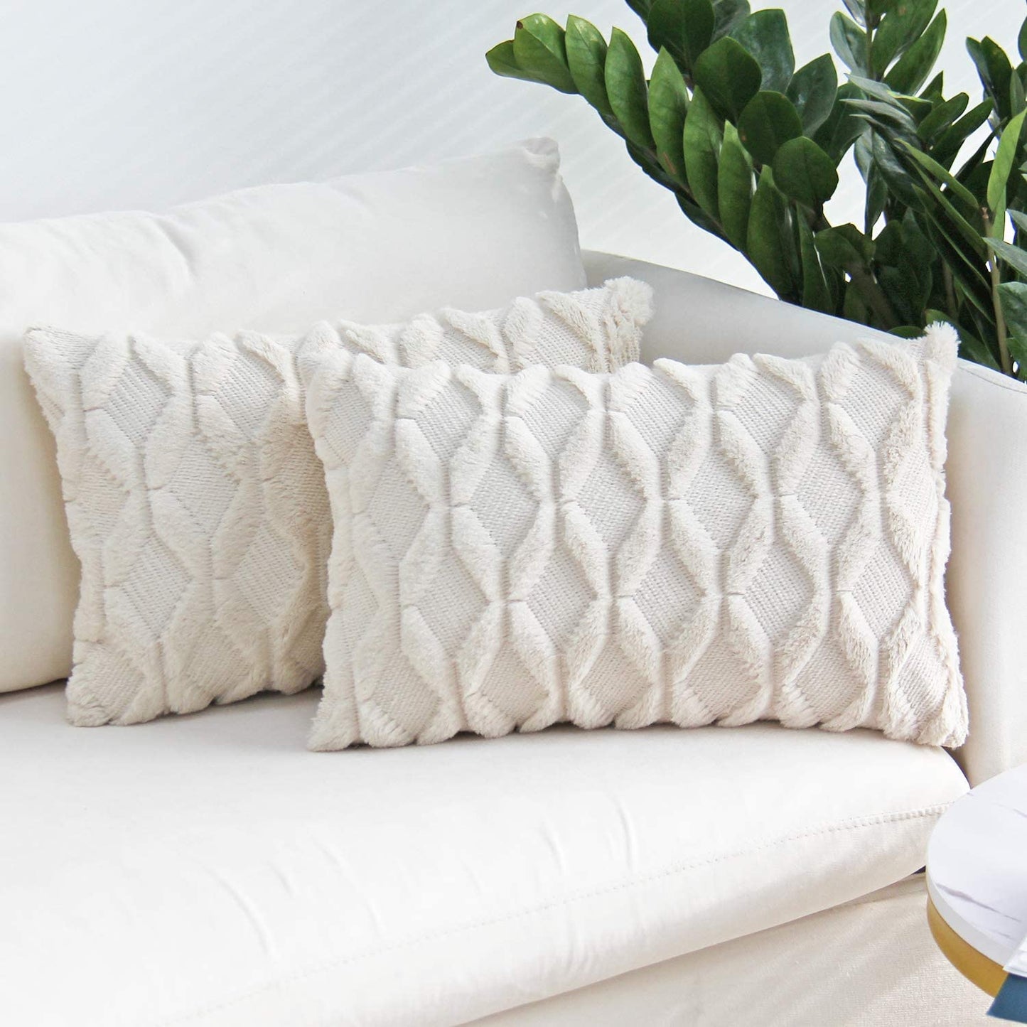 Rectangular Lumbar Plush Throw Pillow Covers, Pack of 2 Luxury Soft Pillowcases, Solid Colors,12x20 inches pack of 2 throw pillows covers