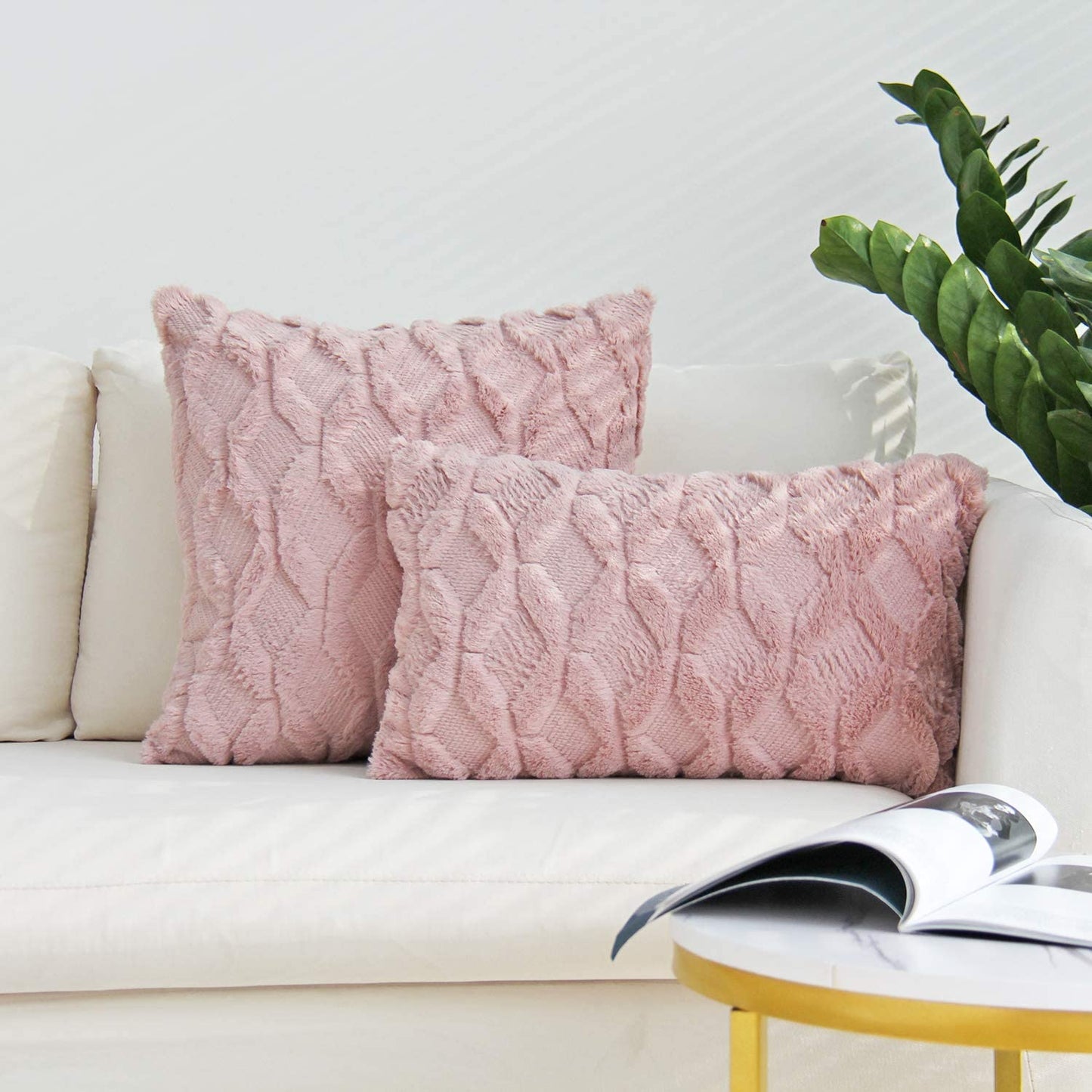 Rectangular Lumbar Plush Throw Pillow (With/Without Inserts) 12x12 inches, packs of 2