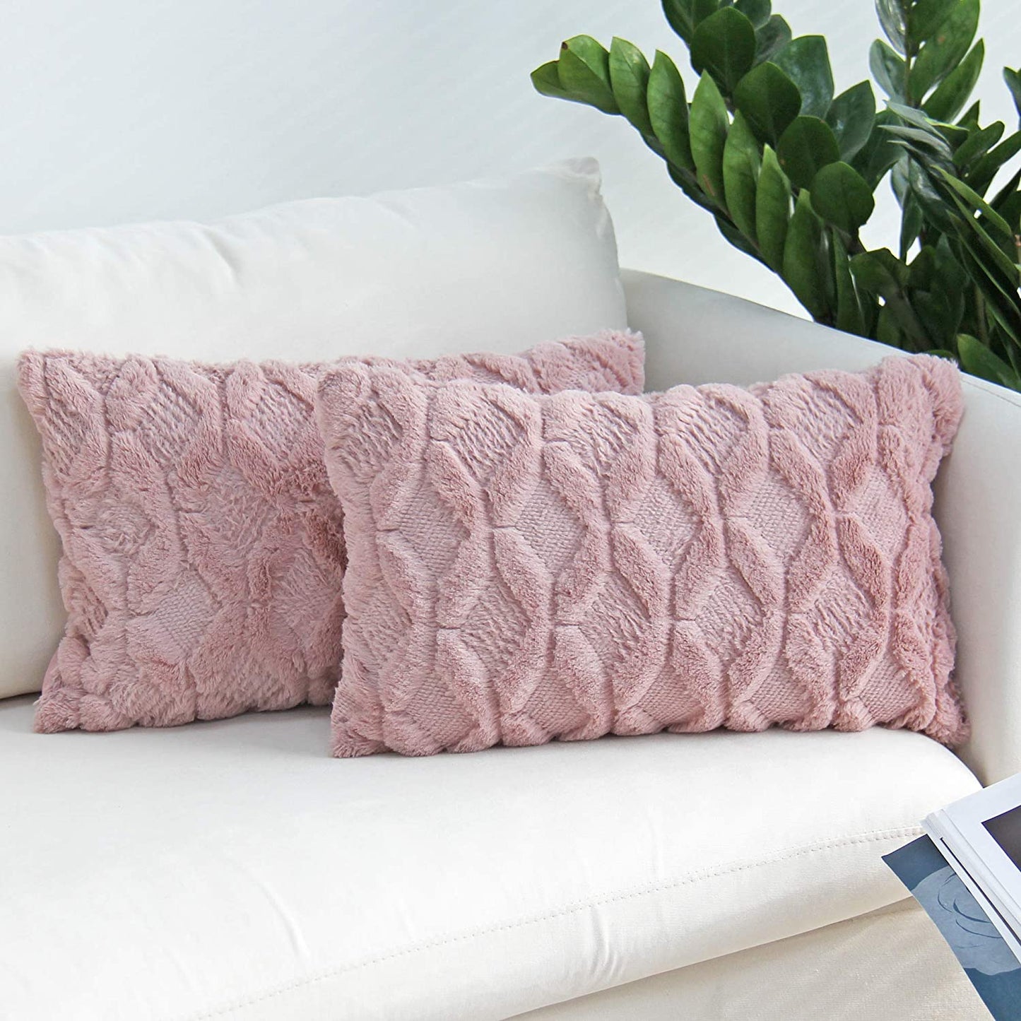 12''x20'' luxe textured knit throw pillow| 17 colors  soft faux fur finish + diamond weave design | modern couch & bedroom decor essential| insert included