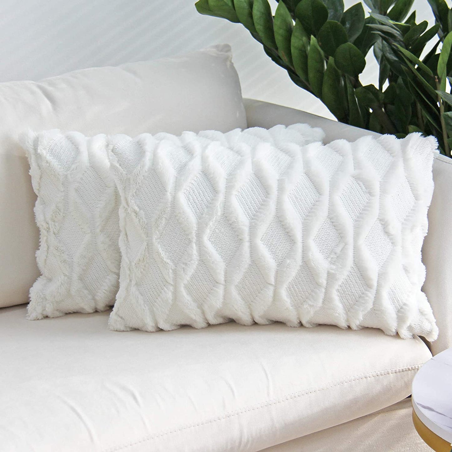 Rectangular Lumbar Plush Throw Pillow Covers, Pack of 2 Luxury Soft Pillowcases, Solid Colors,12x20 inches pack of 2 throw pillows covers