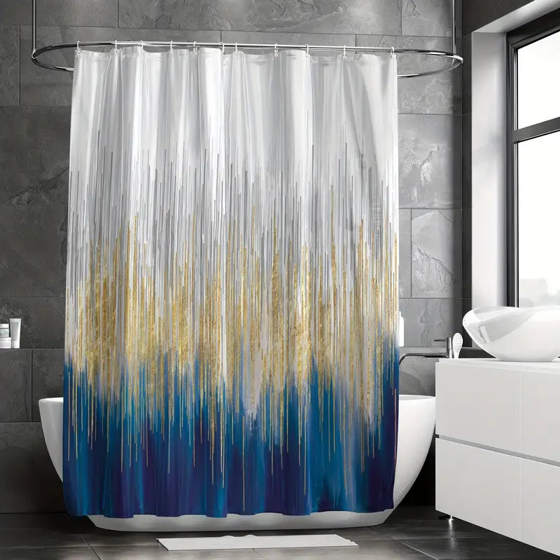 Navy Blue Oil Painting Shower Curtain for Your Bathroom