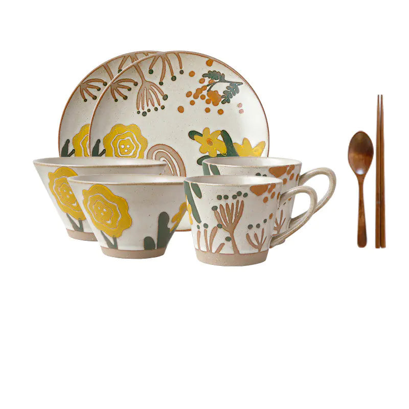 Hand-painted Ceramic Tableware with Countryside Flowers