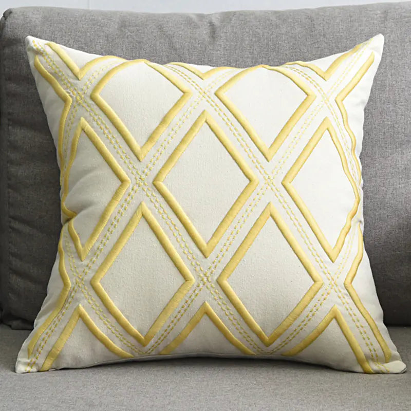 Modern Geometric Linen Embroidered Throw Pillow Cover