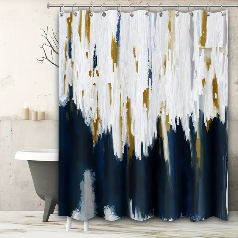Navy Blue Oil Painting Shower Curtain for Your Bathroom