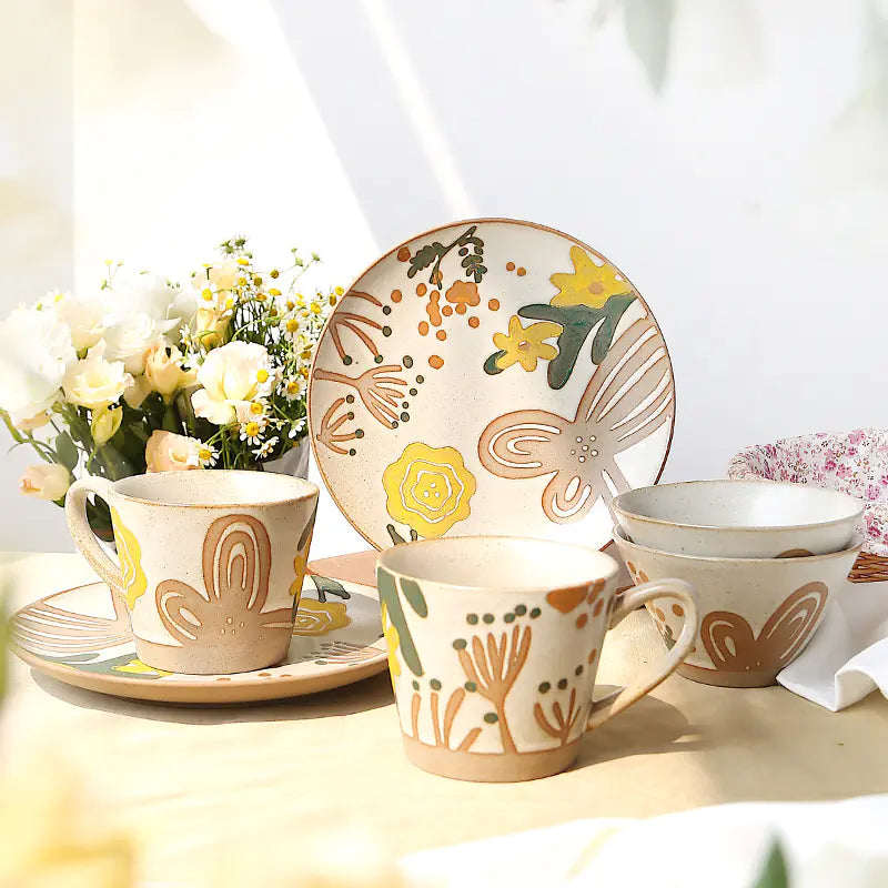 Hand-painted Ceramic Tableware with Countryside Flowers