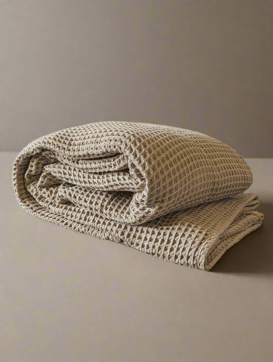 Chunky Waffle-Weave Turkish Organic-Cotton Blanket or Throw