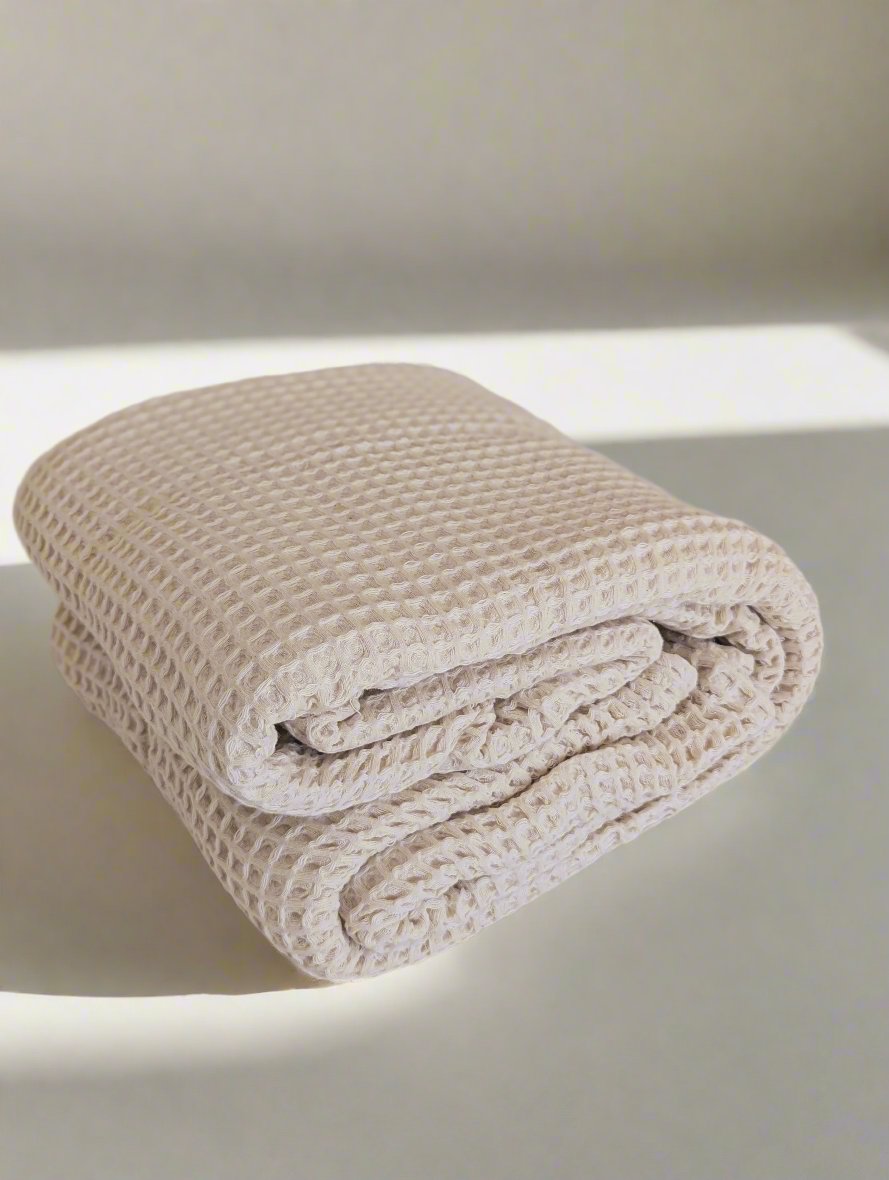 Chunky Waffle-Weave Turkish Organic-Cotton Blanket or Throw