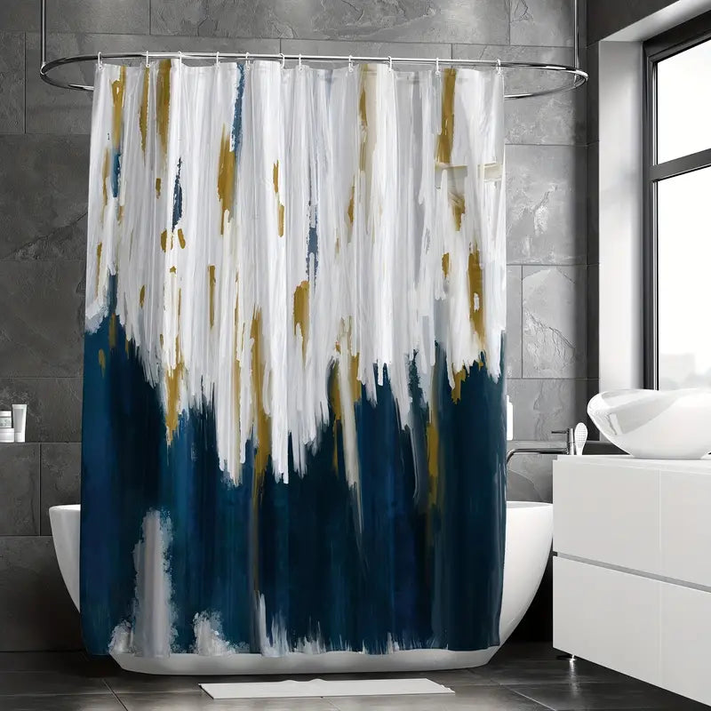 Navy Blue Oil Painting Shower Curtain for Your Bathroom