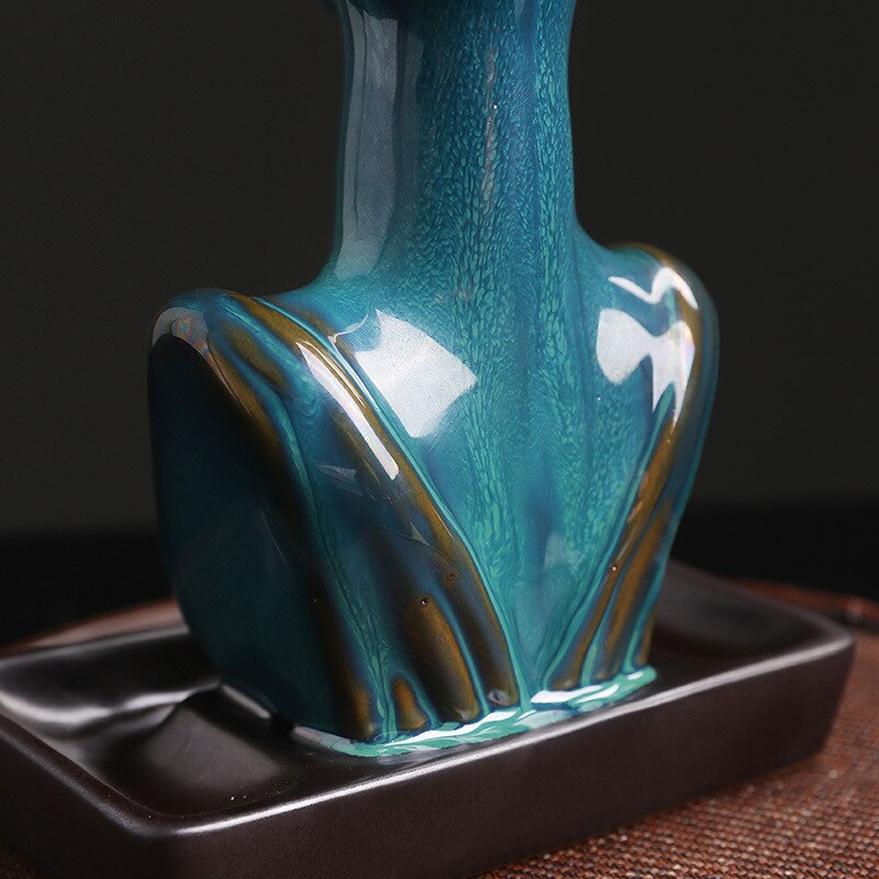 Beauty Statue Half-Head Blue Ceramic Backflow Incense Burner