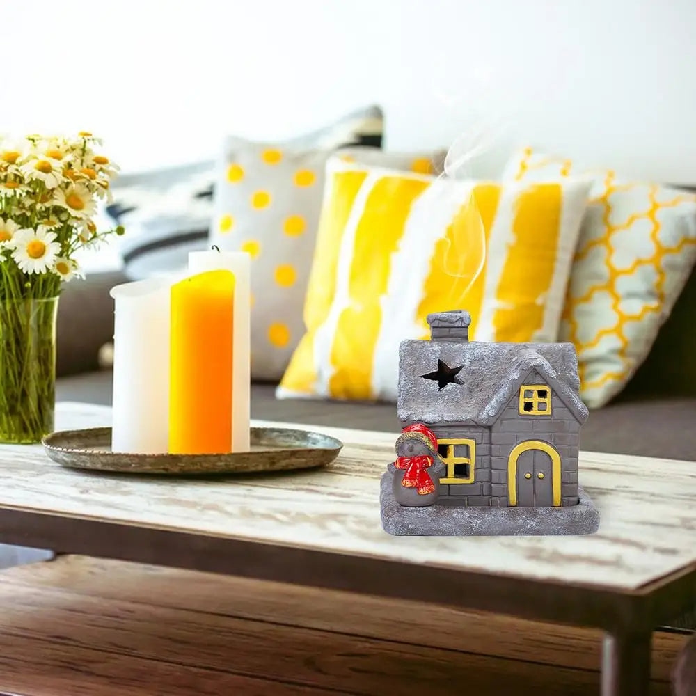 Christmas House Incense Burner - Ceramic Aroma Cone Burner with Chimney Design and Ash Catcher for Table Décor