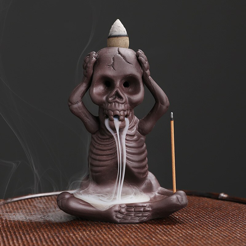 Halloween Skeleton Ceramic Backflow Incense Burner Holder