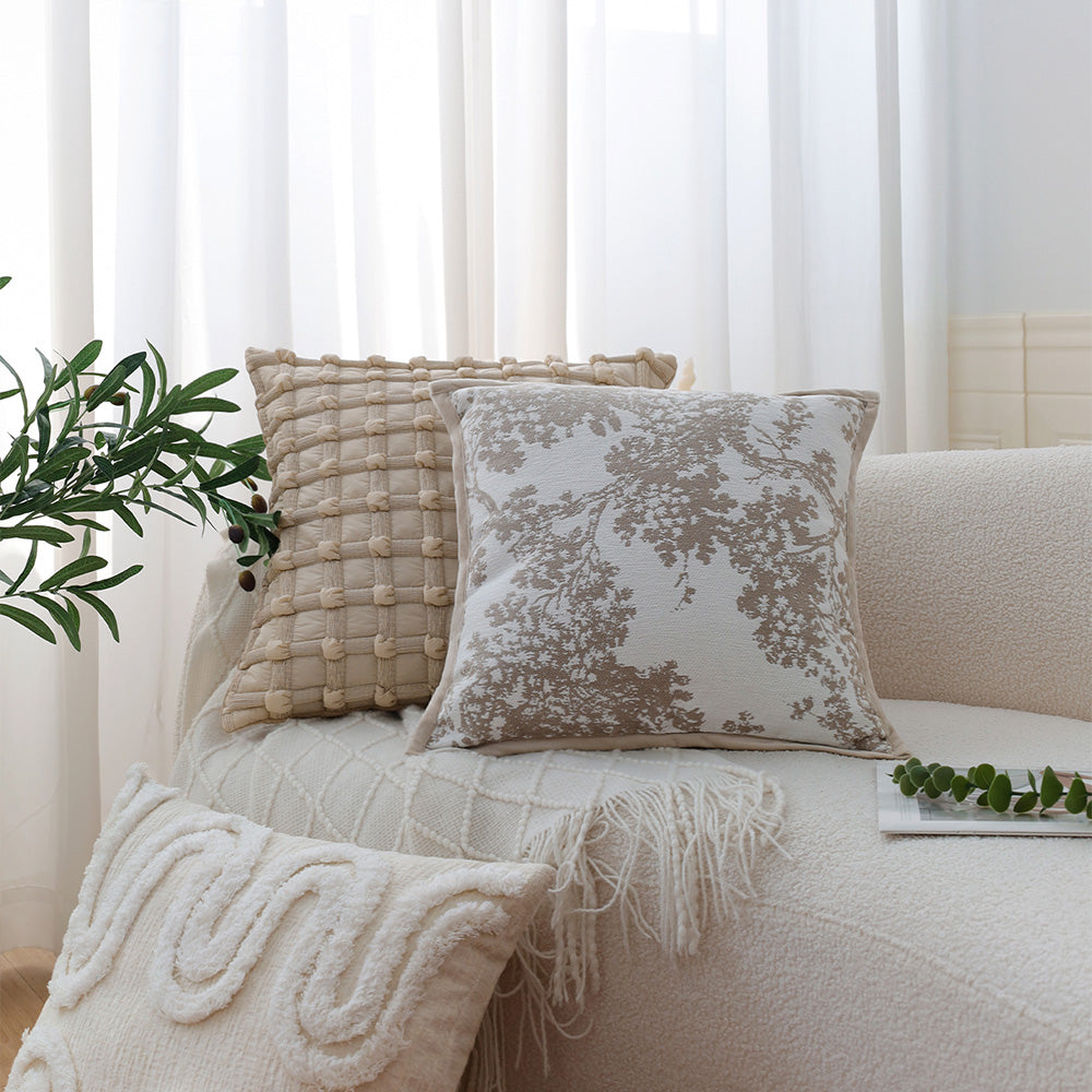 18"x18" Square Throw Pillow | Elegant Tree Motif Chenille Design | Soft & Textured Cushion Cover | 2 Insert Options | Neutral & Bold Colors