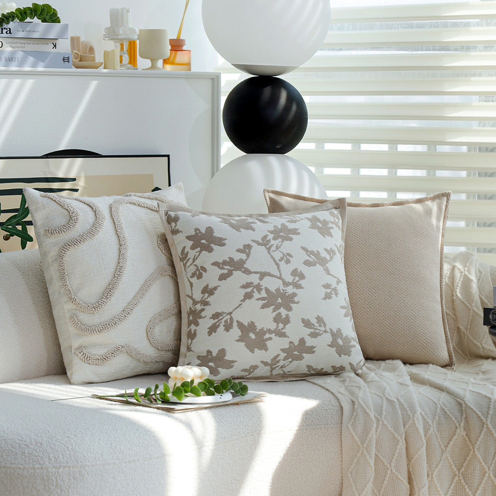 18" x18" Square Throw Pillow Jacquard Floral Chenille  2 sizes of  Insert options