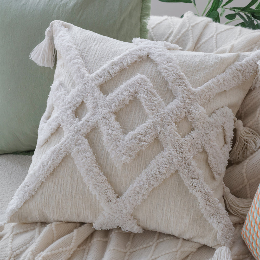 18"x 18" Square Throw Pillow Textured Chenille Boho  size of 20"x20" Insert as optional