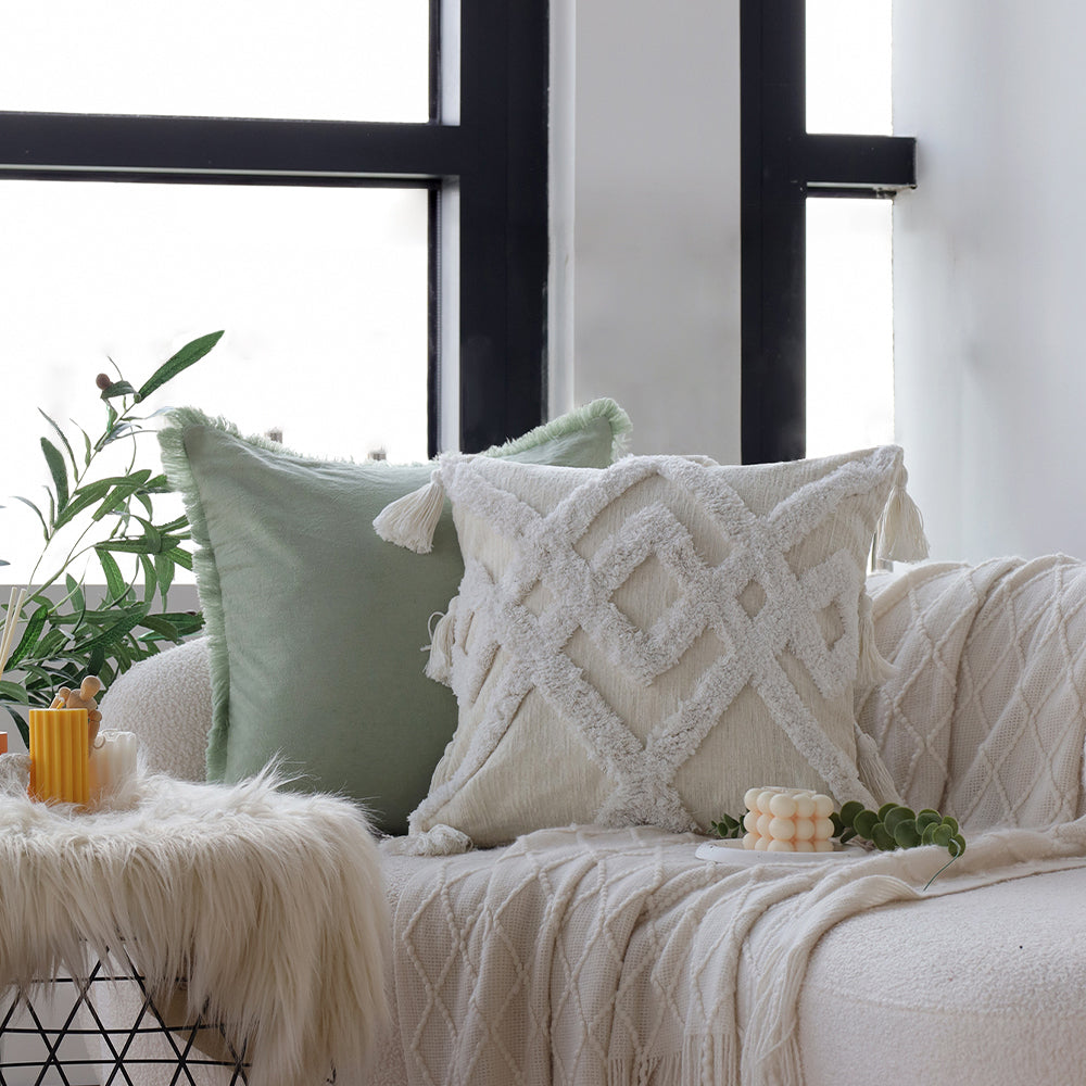 18"x 18" Square Throw Pillow Textured Chenille Boho  size of 20"x20" Insert as optional