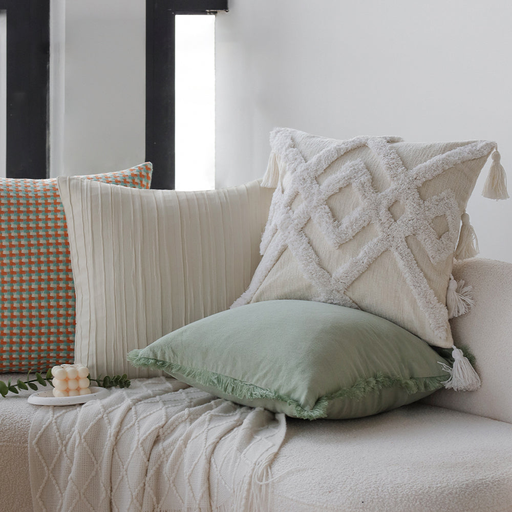 18"x 18" Square Throw Pillow Textured Chenille Boho  size of 20"x20" Insert as optional