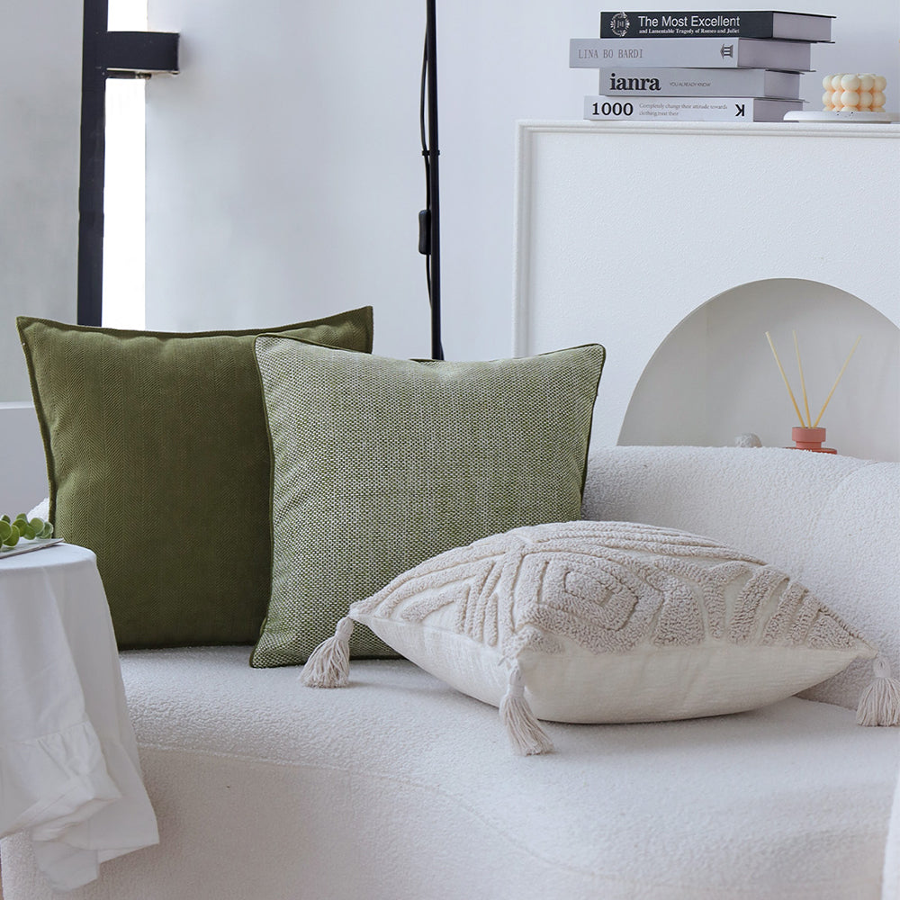 18"x 18" Square Throw Pillow Textured Chenille Boho  size of 20"x20" Insert as optional