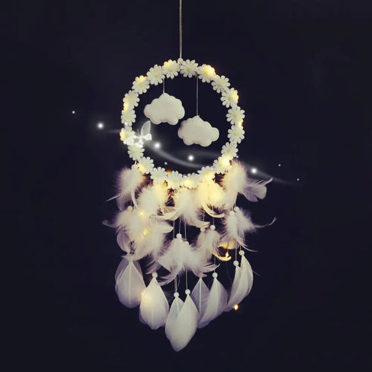 Creative Feather Dreamcatcher with Flower and Cloud Lights