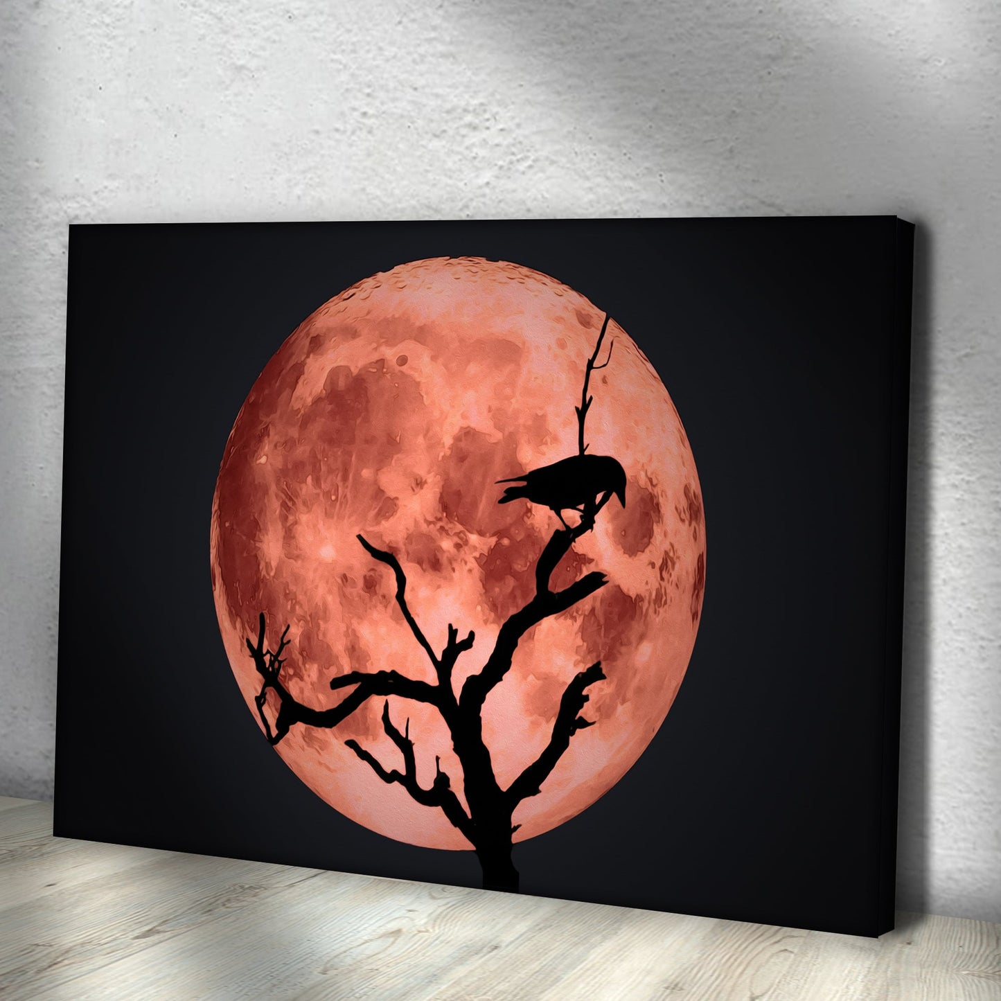 Crow And Blood Moon Canvas Wall Art