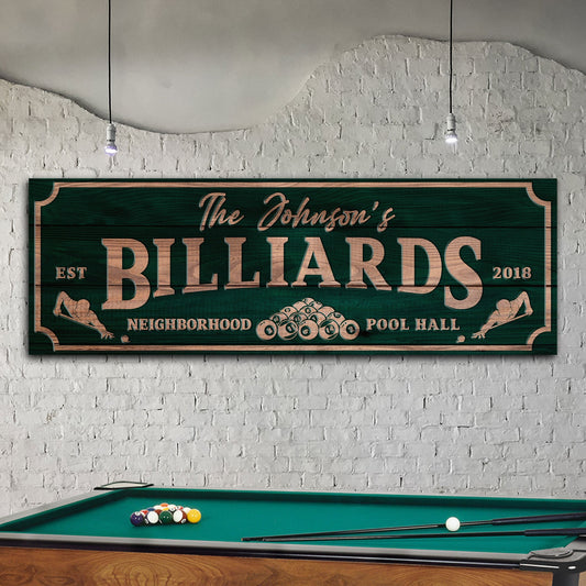 Neighborhood Pool Hall Billiards Sign
