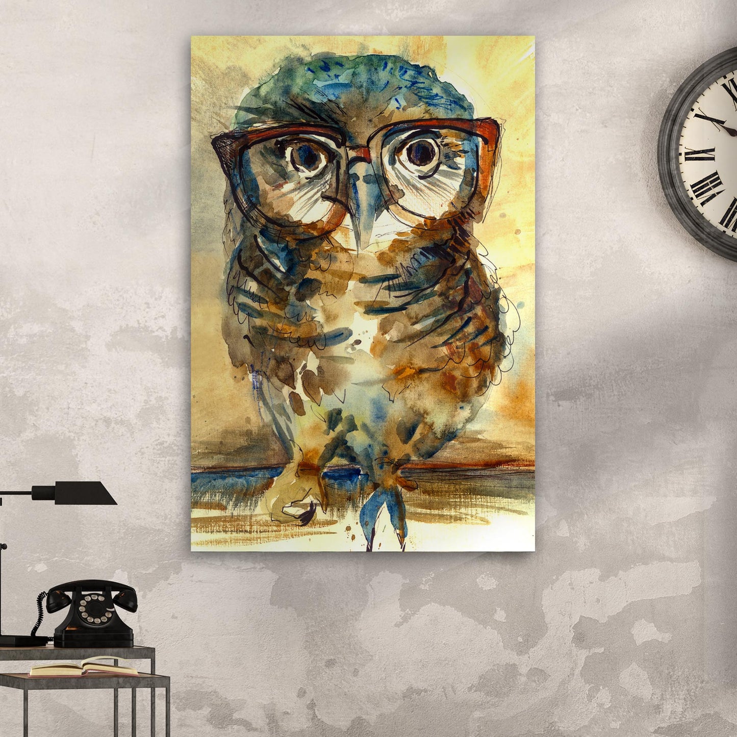 The Wise Owl Watercolor Portrait Canvas Wall Art