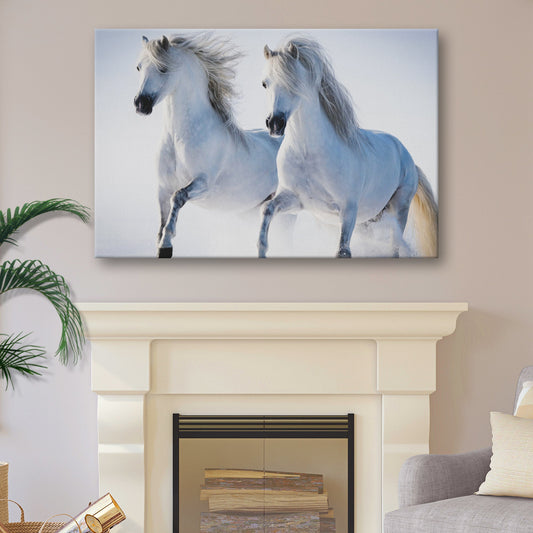 White Horse Couple Canvas Wall Art