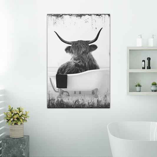 Highland Cattle Bath Canvas Wall Art II