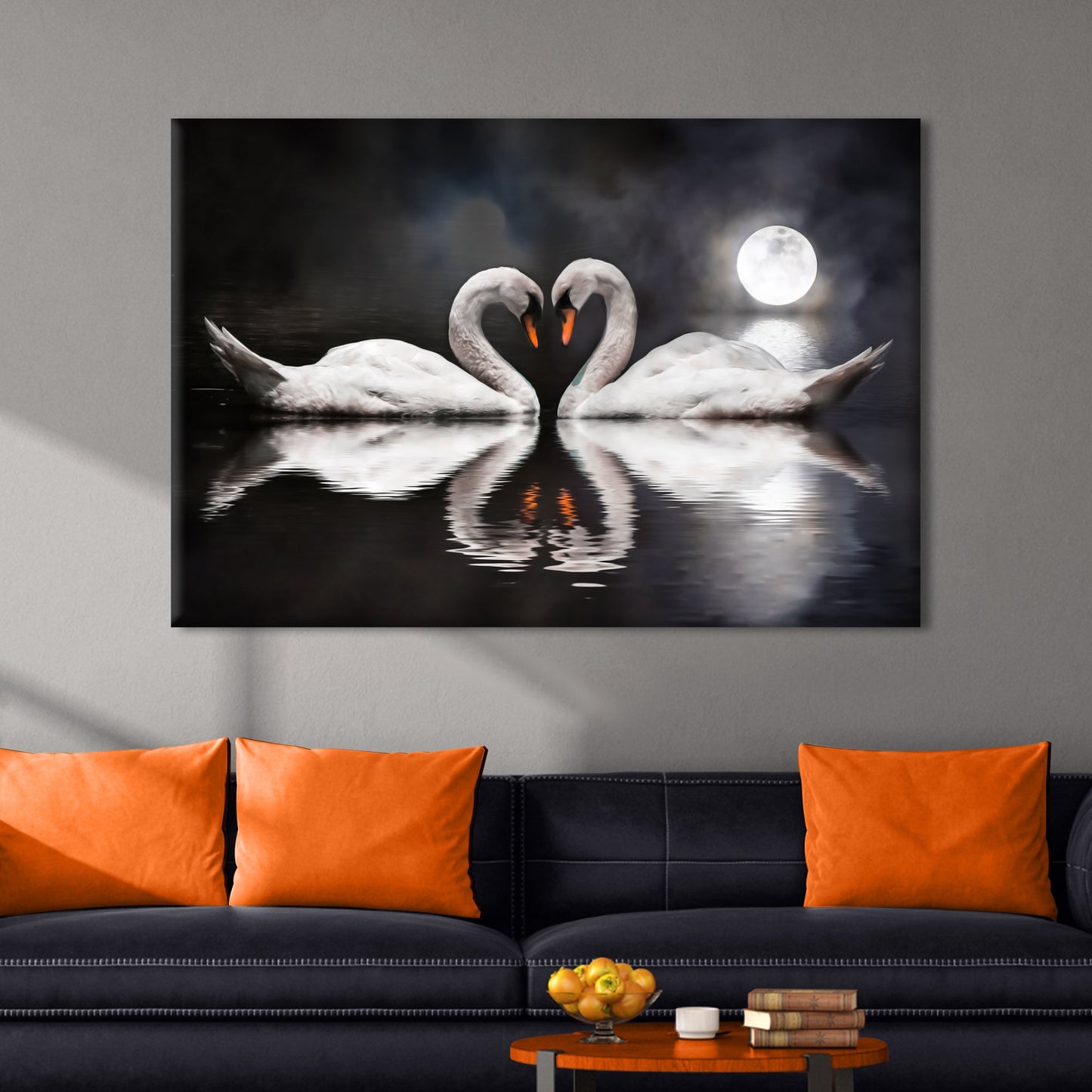 Moonlit Romantic Swan Canvas Wall Art