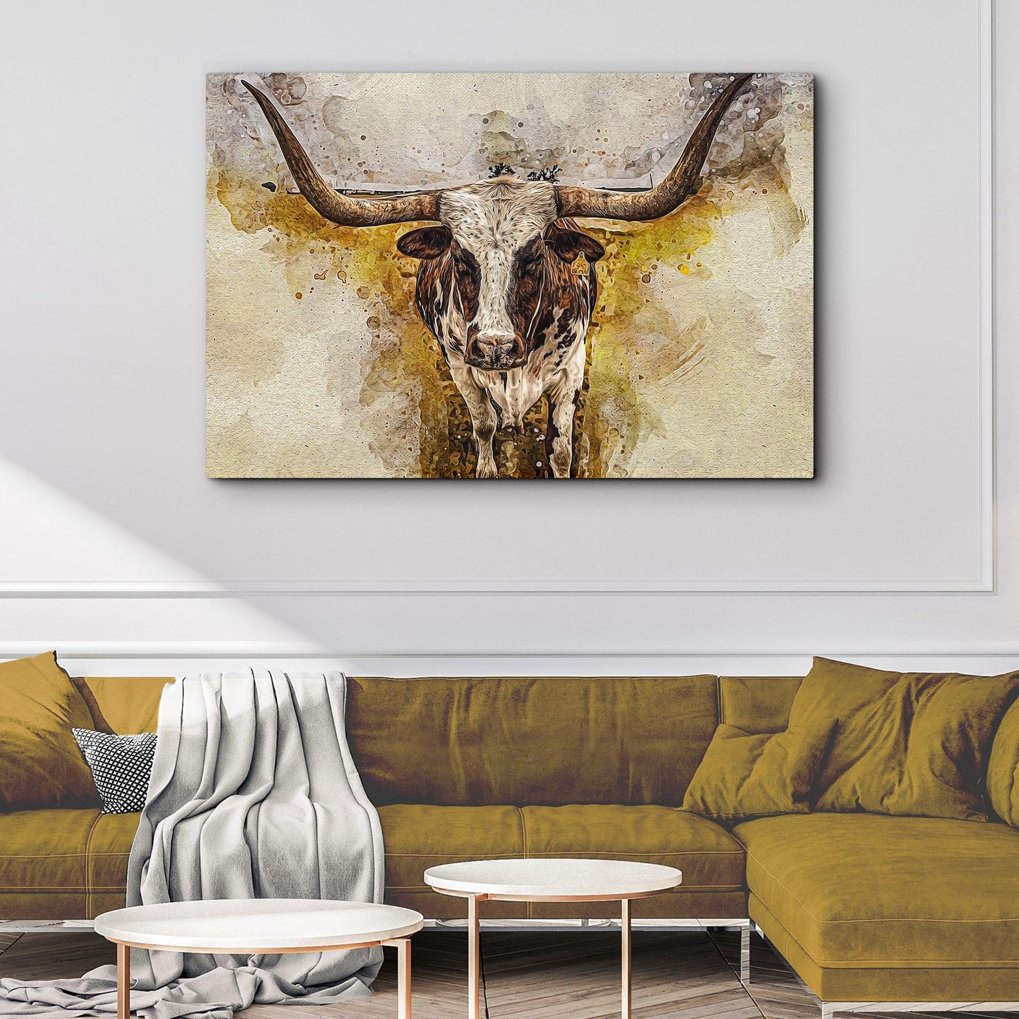 Texas Longhorn Watercolor Like Canvas Wall Art