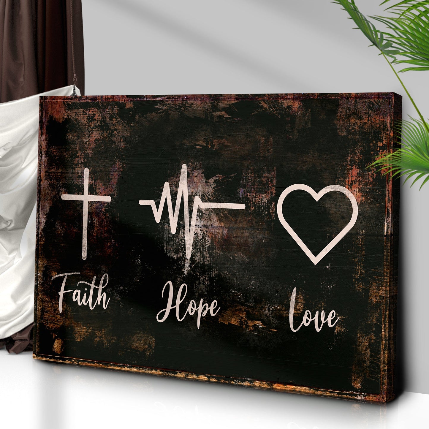 Rustic 'Faith, Hope, Love' Sign - Christian Art and Biblical Decor for home