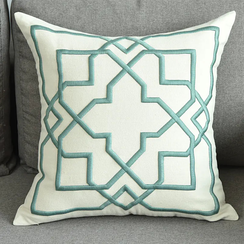 Modern Geometric Linen Embroidered Throw Pillow Cover