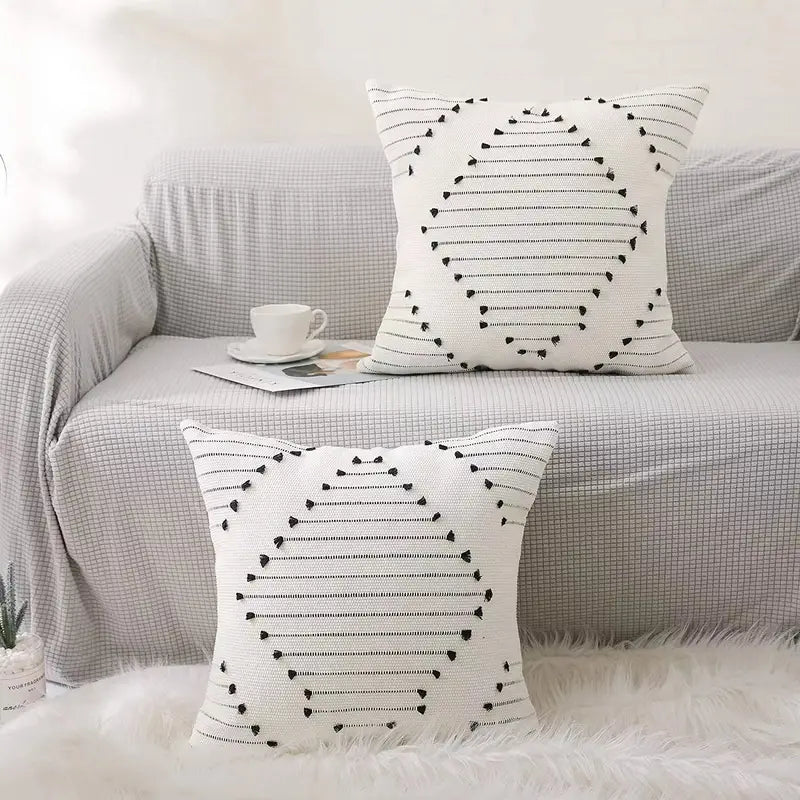 Bohemian Ethnic Style Cushion Cover in Black and White 18"