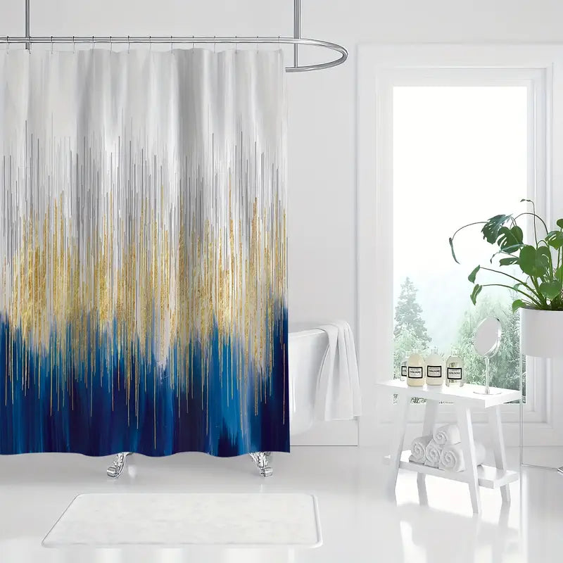 Navy Blue Oil Painting Shower Curtain for Your Bathroom