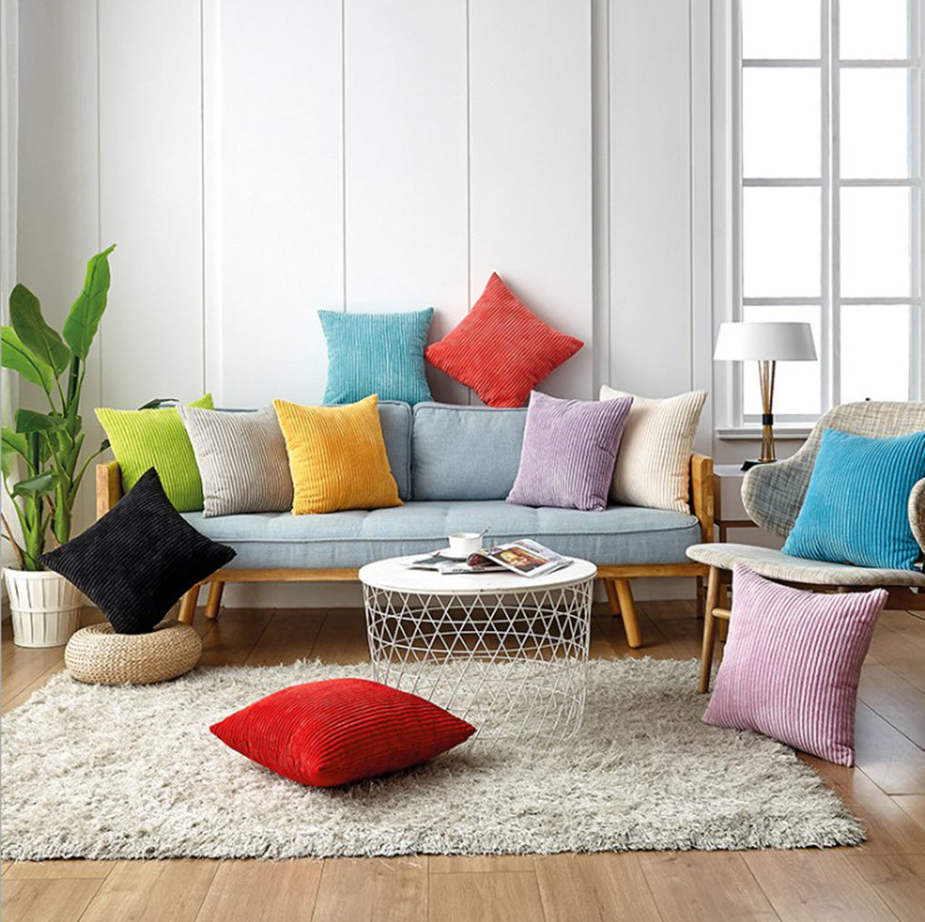 22''x22'' corduroy stripe throw pillow | 7 colors soft textured wide wale design | luxe cozy accent | insert included