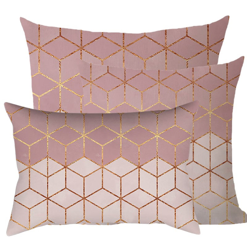 Pink of 3 size mixed Set of 3 Throw Pillow Geometric Covers With Inserts 1 of 12"x20", 1 of 18"x18", 1 of 20"x20"