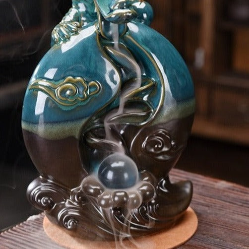 Dragon With Crystal Ball Large Waterfall Backflow Incense Burner