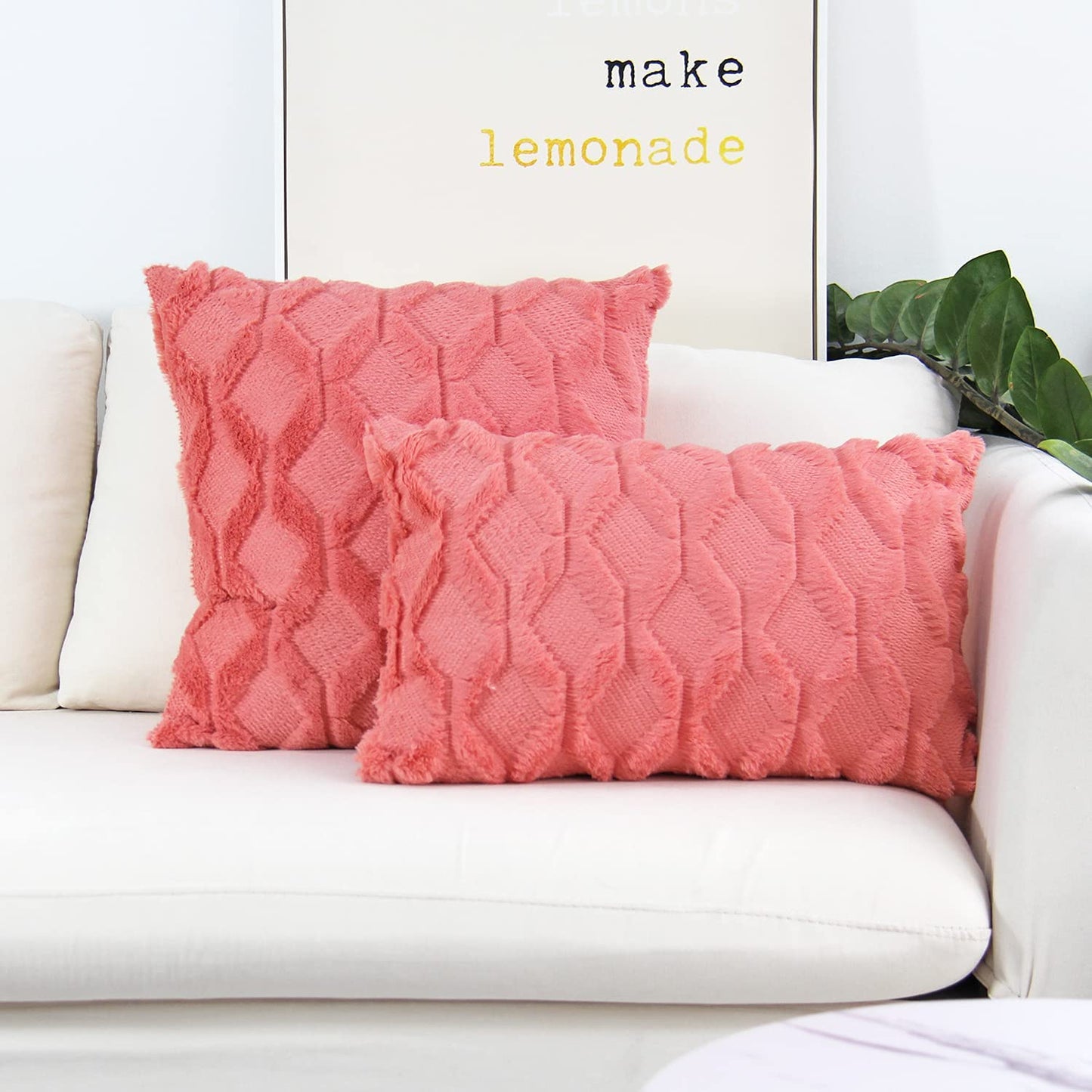 One 18"x18" with a matching color of one 12"x20" Square and rectangle combo set throw pillow covers with inserts