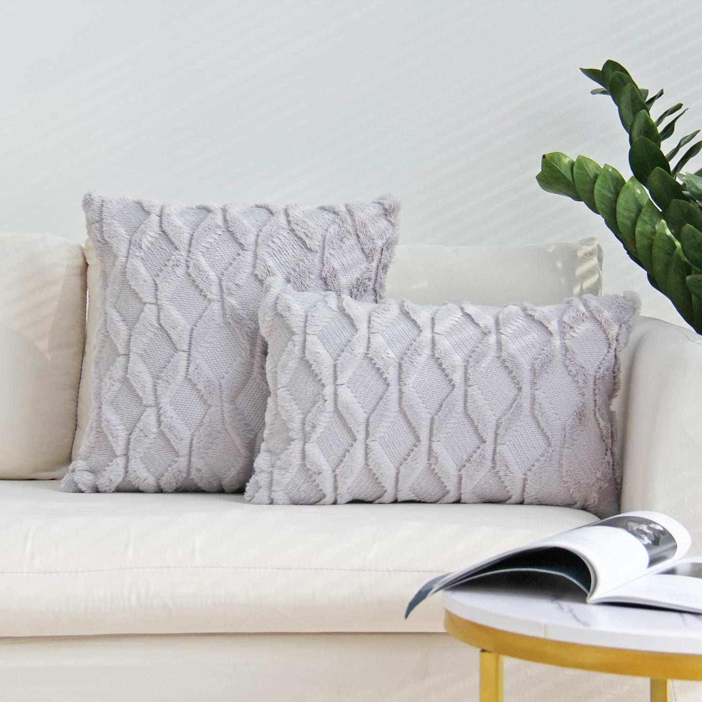 One 18"x18" with a matching color of one 12"x20" Square and rectangle combo set throw pillow covers with inserts