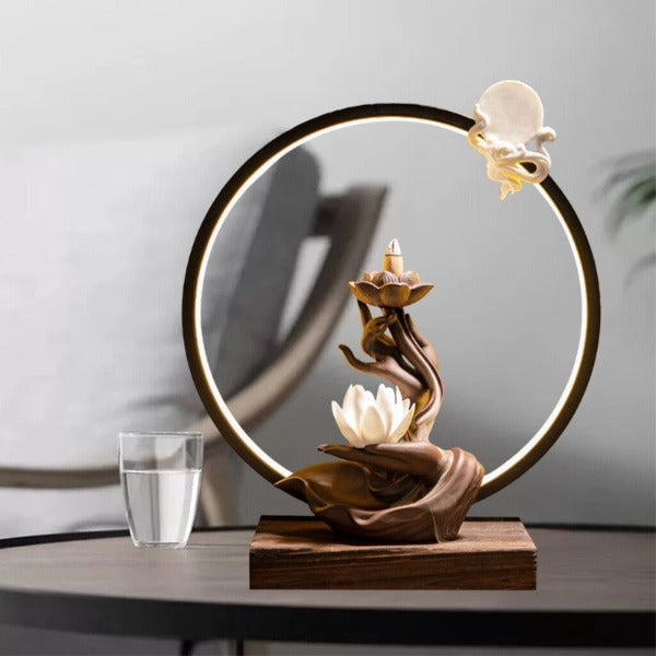 White Lotus Large Backflow Incense Burner Lamp With LED