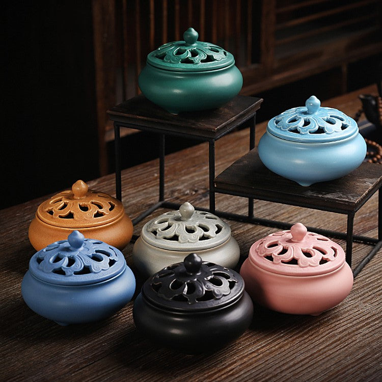 7-Color Retro Ceramic Incense Coil Burner Decoration