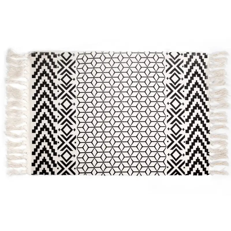 Bohemian Indoor Rug with Tassel Decor for Living Room