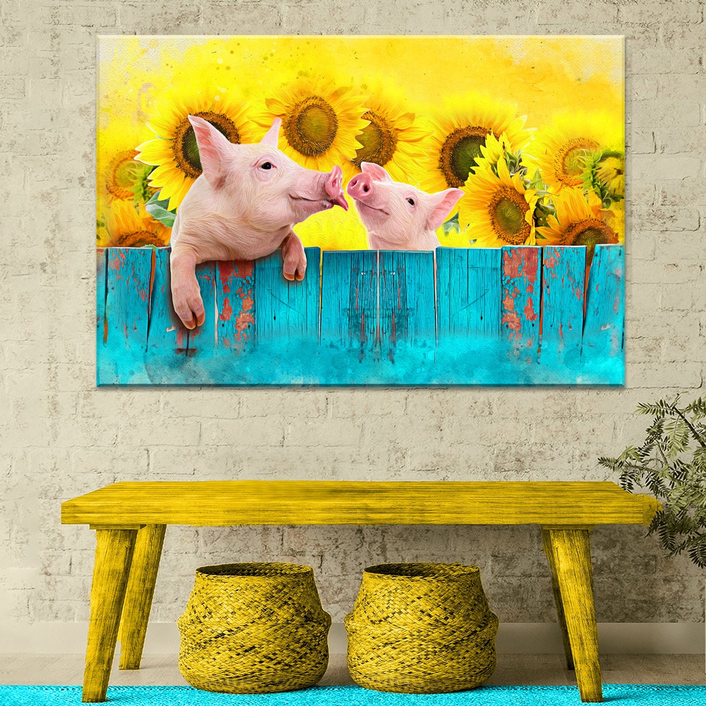 Sunflower Pigs Canvas Wall Art