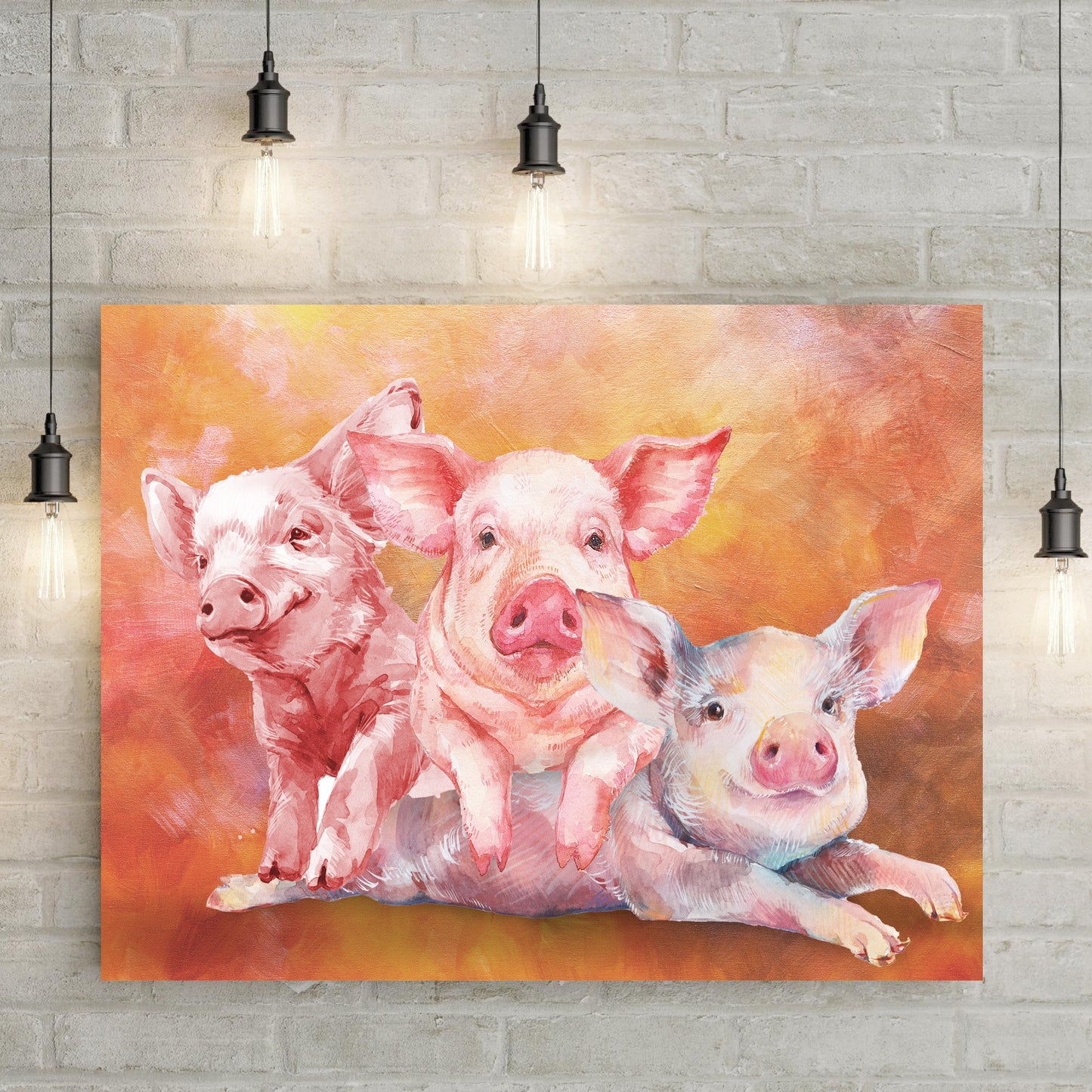 Three Baby Pigs Watercolor Canvas Wall Art