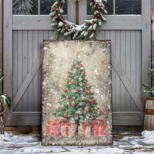 Vintage Christmas Tree With Gifts Wall Art III