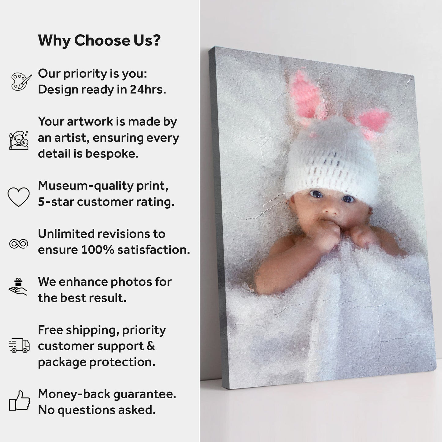 Newborn Baby Watercolor Portrait Custom Wall Art