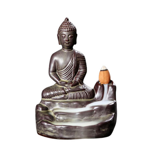 Golden Ceramic Backflow Incense Burner Buddha