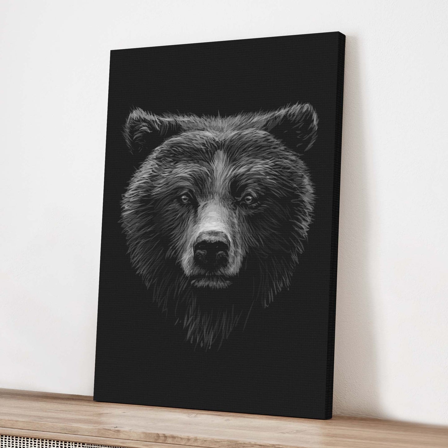 Animals Forest Bear Monochrome Canvas Wall Art
