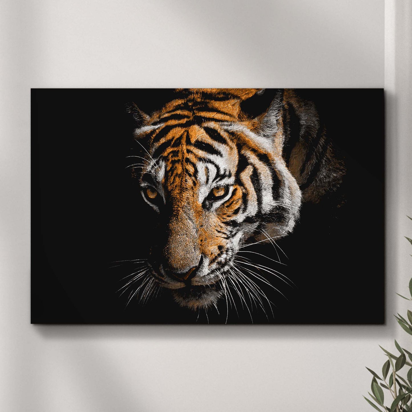 Tiger Watching In The Dark Canvas Wall Art