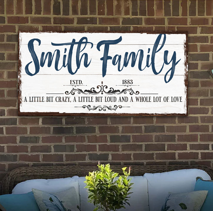 Custom Name Sign Canvas | Personalized Last Name Sign | Family A Little Bit Of Crazy Home Decor | Wedding Anniversary Gift | This is Us Sign (ETSY)